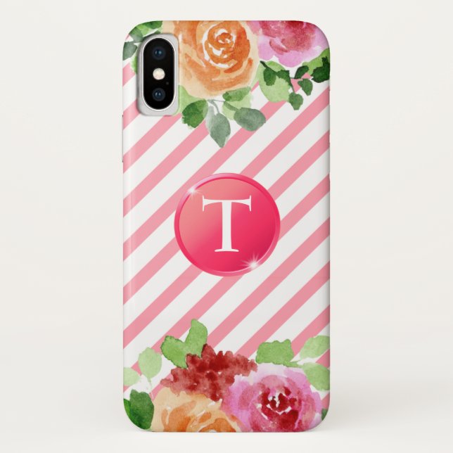 Monogram on Floral iPhone X Case (Back)