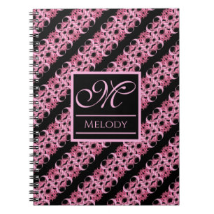 Monogram On Fractal Pink And Black Notebook