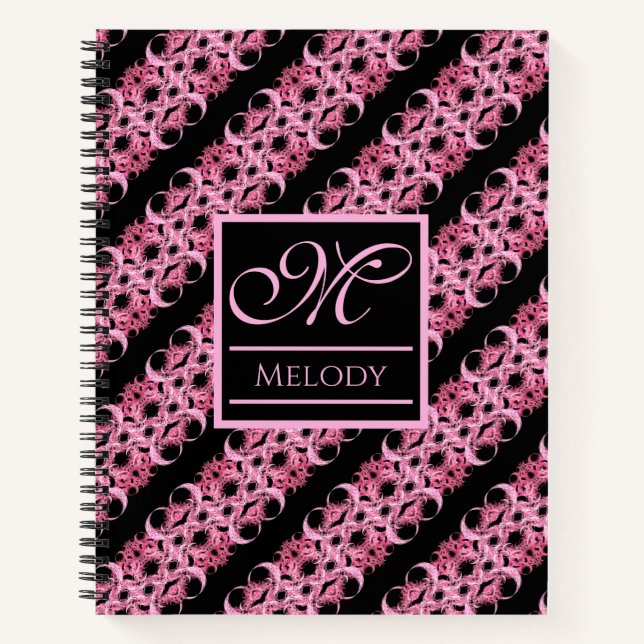 Monogram On Fractal Pink And Black Notebook (Front)