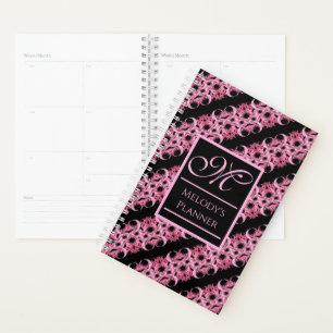 Monogram On Fractal Pink And Black Softcover Planner