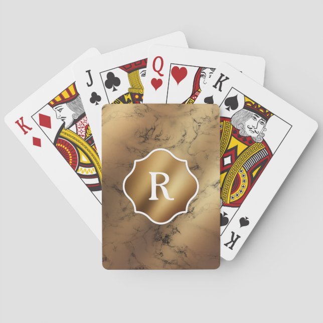 Monogram on Gold and Black Marble Playing Cards (Back)