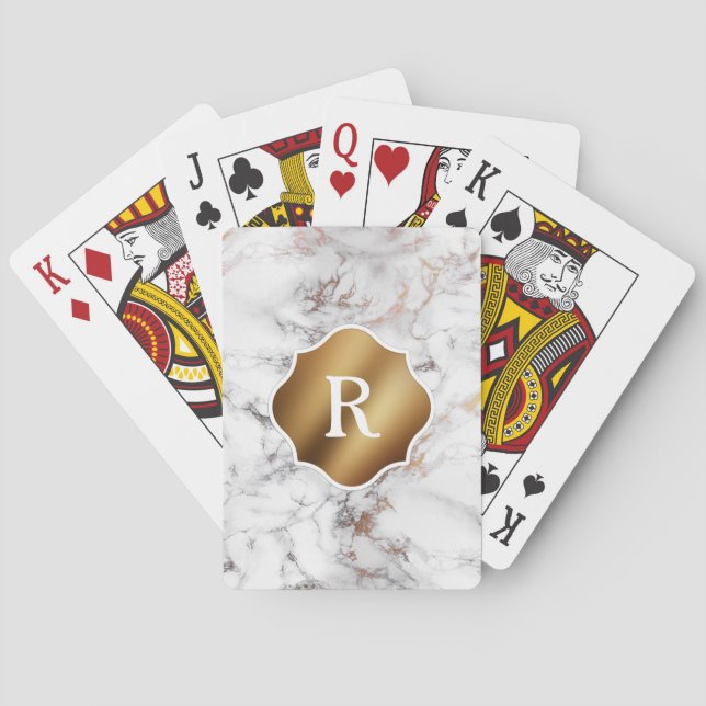 Monogram on Gold and White Marble Playing Cards (Back)