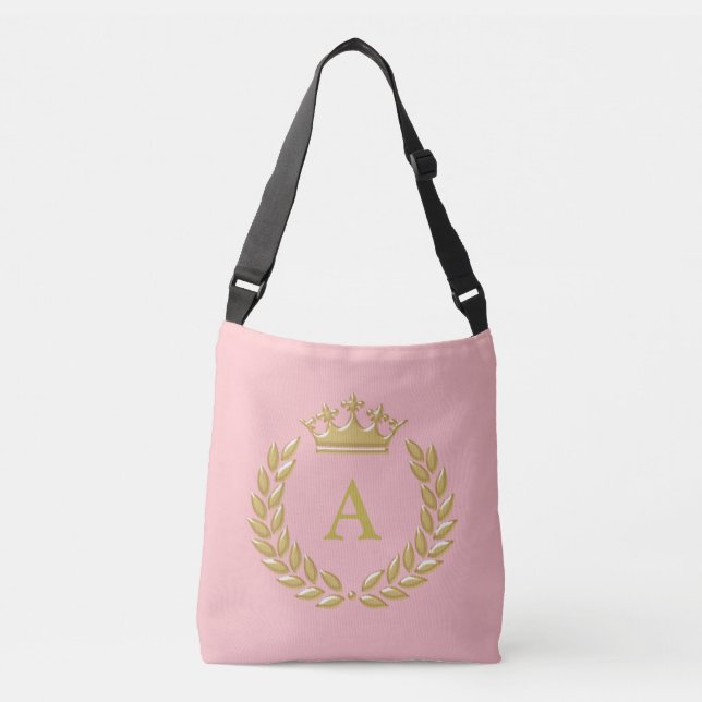 Monogram on Golden Crown & Laurel on Light Pink Crossbody Bag (Front)