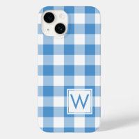 Monogram on Light Blue and White Buffalo Plaid
