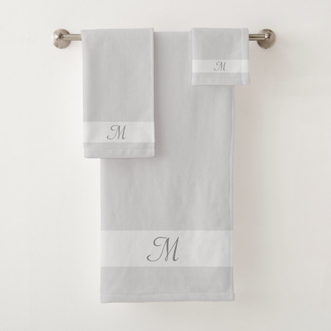 Monogram on Light Silver Grey Shades Bath Towel Set (Insitu)