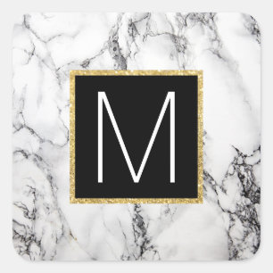 monogram on marble square sticker
