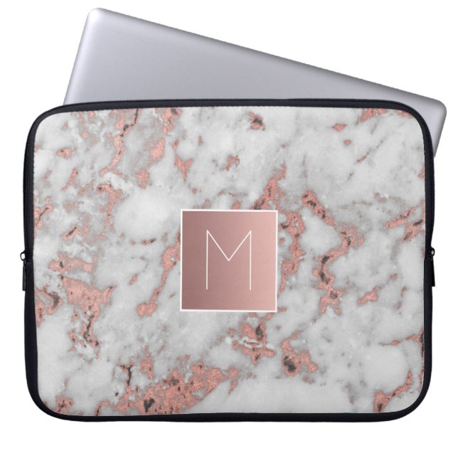 monogram on marble stone laptop sleeve (Front)