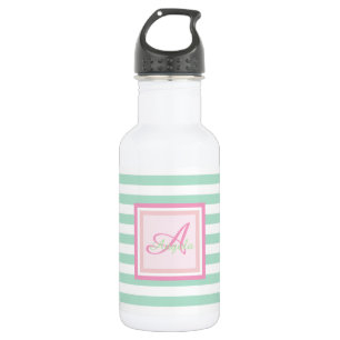 Monogram on Mint Green  Stripes-Personalised 532 Ml Water Bottle