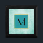 Monogram on Mint Green Vintage paper texture Gift Box<br><div class="desc">Old fashioned vintage paper with faded handwriting on a soft mint green background. A nice shabby style texture with an old world charm. Monogram frame is a square box in a teal colour with a gold double border. The font inside is a chic and trendy black font. Personalise the monogram...</div>
