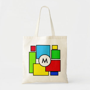 Monogram on multicolored squares tote bag