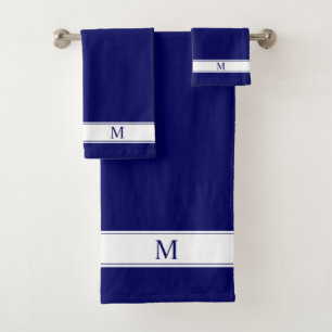 Monogram on Navy Blue and White Minimalist Bath To Towel Set