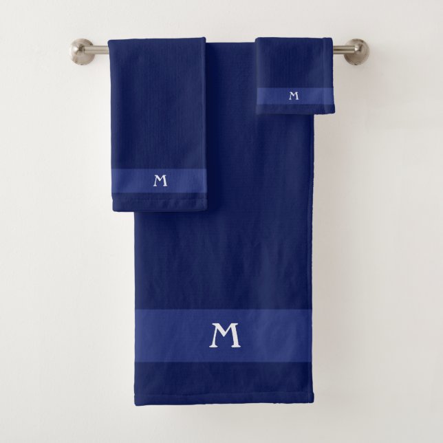 Monogram on Navy Blue Bath Towel Set (Insitu)