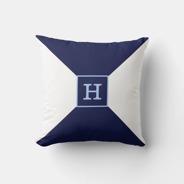 Monogram on Navy Blue & White Cushion (Front)