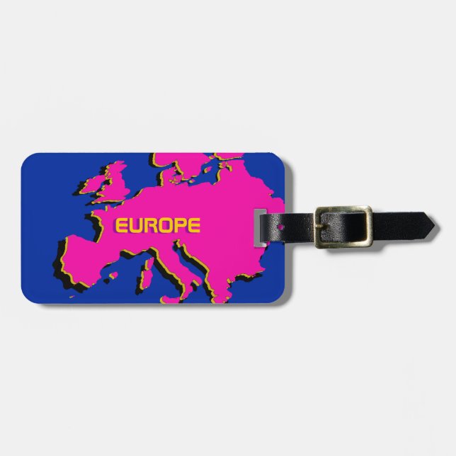 Monogram on Pink Europe Map - Luggage Tag (Front Horizontal)