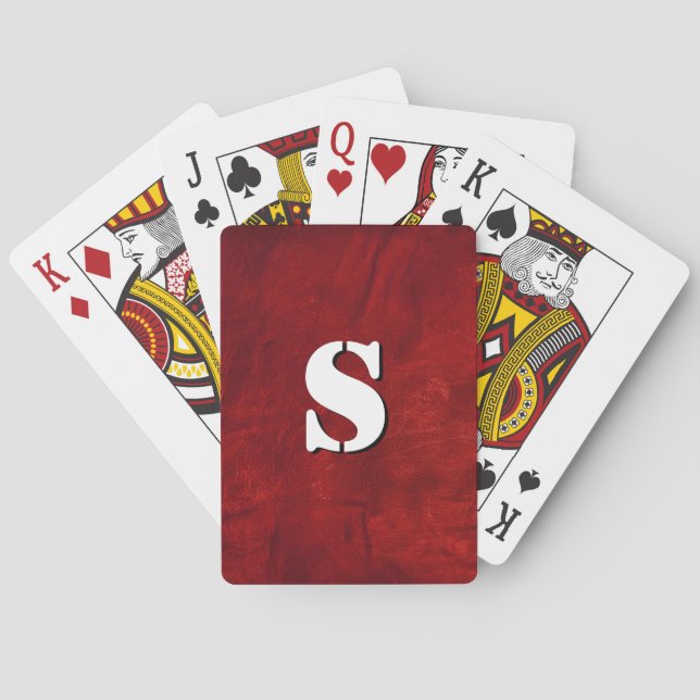 monogram on red leather abstract playing cards (Back)