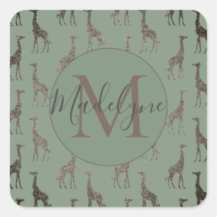 Monogram  on Sage Green Personalised Square Sticker