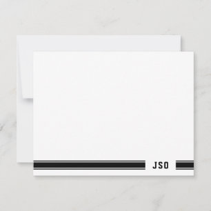 Monogram on Sporty Stripes Black & White Card