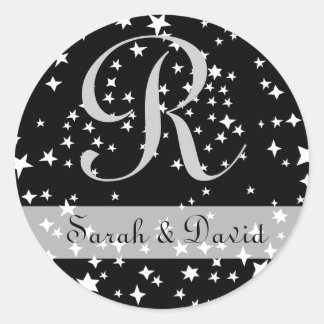 Monogram on Star Filled Background Classic Round Sticker