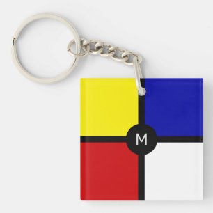 Monogram on Stylish Mondrian Inspired Art Key Ring