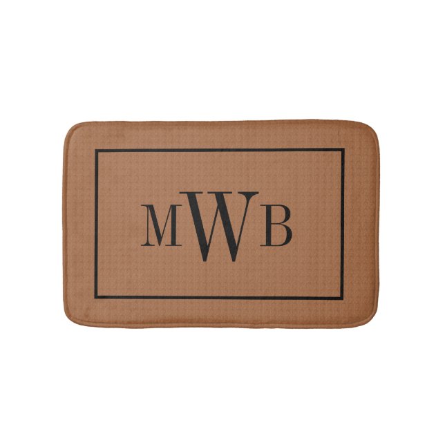 Monogram On Textured Look Brown Neutral Updated Bath Mat (Front)