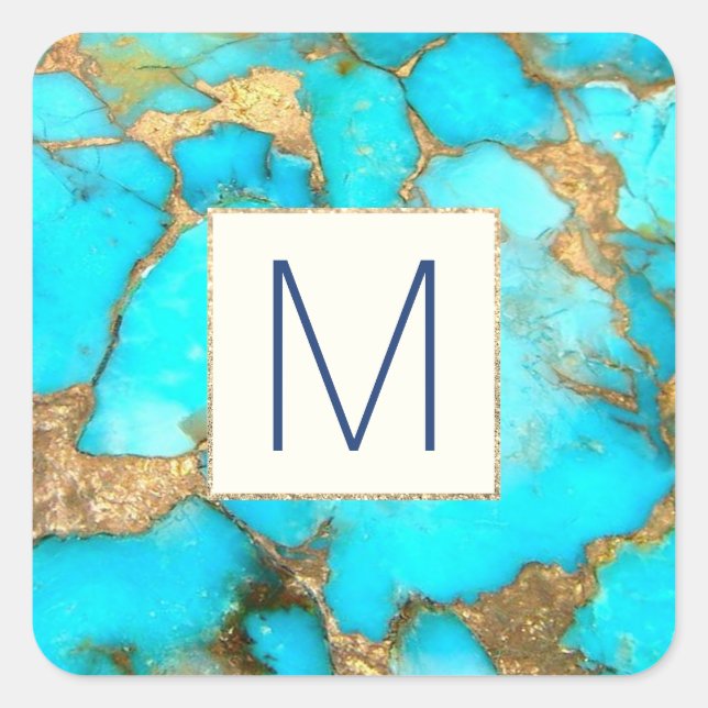monogram on turquoise stone square sticker (Front)