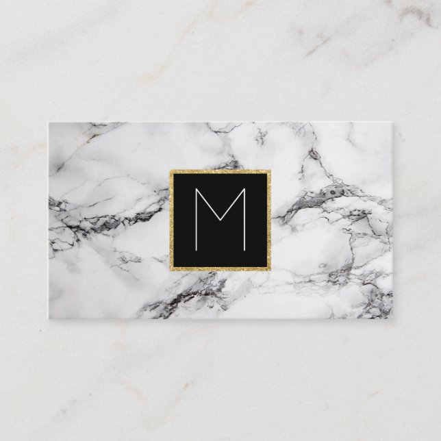 monogram on white marble business card (Front)