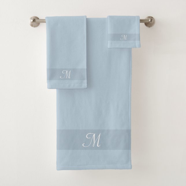 Monogram on Wondrous Blue Shades Bath Towel Set (Insitu)