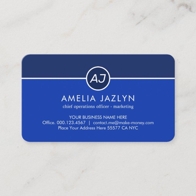 Monogram One White Line CEO Founder Business Card (Front)