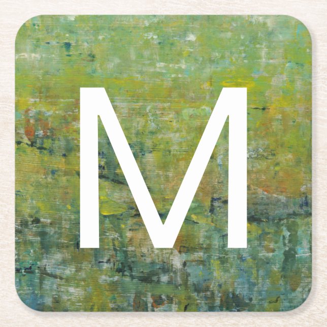 Monogram | Opulent Field II Square Paper Coaster (Front)