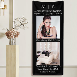 Monogram or Add Logo 2 Photo Business Black Banner