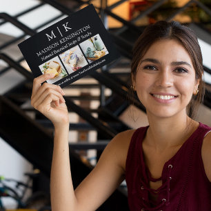 Monogram or Add Logo Business 3 Photo Card