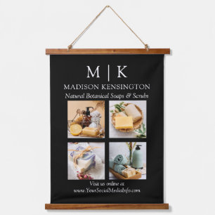 Monogram or Add Logo Business 4 Photos Black Hanging Tapestry