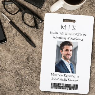 Monogram or Add Logo Business Barcode Photo ID Badge