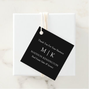 Monogram or Add Logo Business Black Favour Tags
