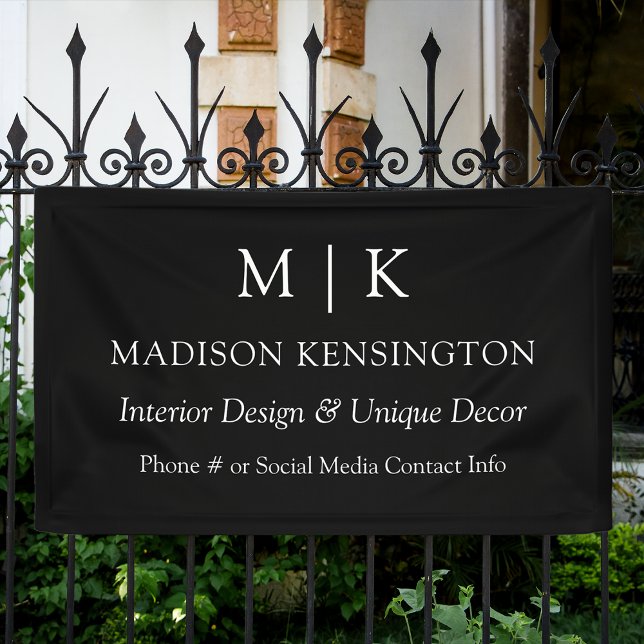 Monogram or Add Logo Business Black Outdoor Banner (Edit to Customize text, colors and more)
