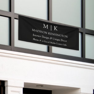Monogram or Add Logo Business Black Outdoor Banner