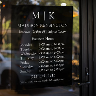 Monogram or Add Logo Business Hours Black