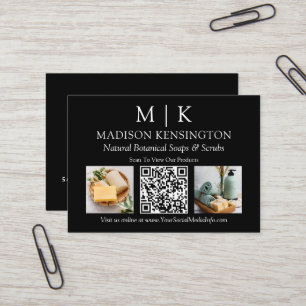 Monogram or Add Logo Business QR Code 2 Photo Card