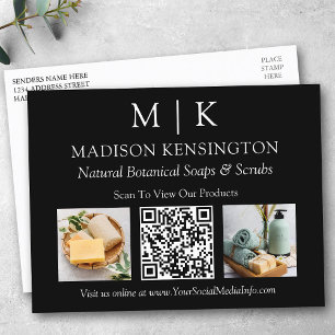 Monogram or Add Logo Business QR Code 2 Photo Postcard