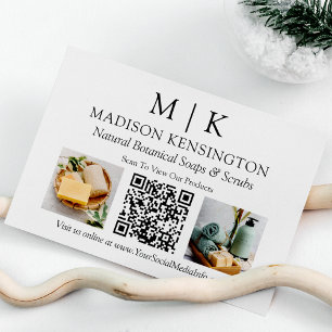 Monogram or Add Logo Business QR Code 2 Photos Business Card