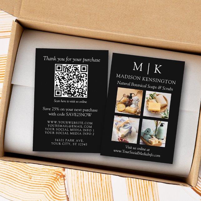 Monogram or Add Logo Business QR Code 4 Photo Enclosure Card (Edit to Customize text, colors and more)