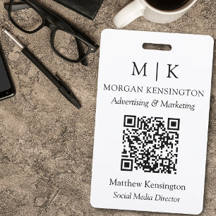 Monogram or Add Logo Business QR Code ID Badge