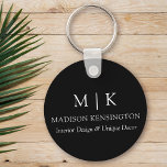 Monogram or Add Logo Business Round Black Key Ring<br><div class="desc">Modern Minimalist Round Keychain. Black & White or choose your custom colours. Perfect for small business,  company brands,  self employed,  trade show or event swag and more. Easy to personalise with your monogram initials,  business name and information,  job title,  slogan or even add your logo or personal brand design.</div>