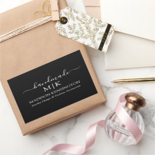 Monogram or Add Logo Handmade Business Black Rectangular Sticker