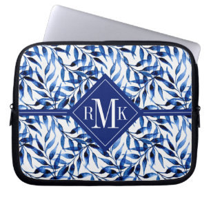 Monogram Orange Abstract Floral Pattern Laptop Sleeve