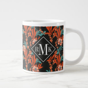 Monogram   Orange Abstract Floral Pattern Large Coffee Mug