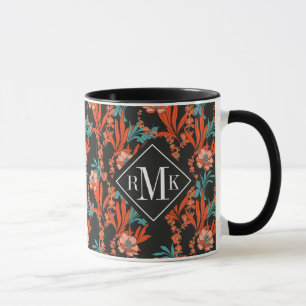 Monogram Orange Abstract Floral Pattern Mug