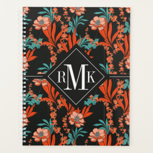 Monogram   Orange Abstract Floral Pattern Planner