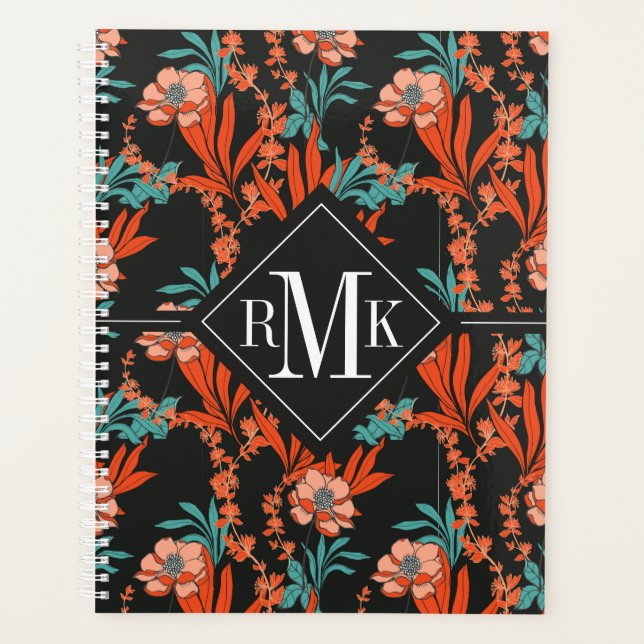 Monogram | Orange Abstract Floral Pattern Planner (Front)