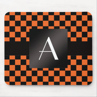 Monogram orange and black checkers mouse pad